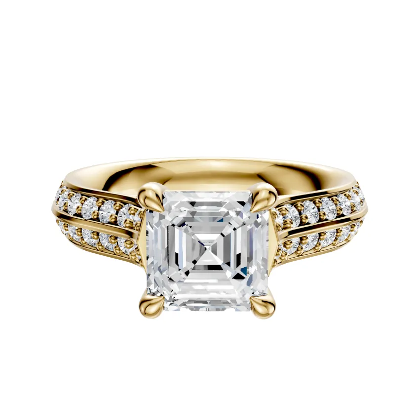 14K Yellow Gold 4 Prong Basket Cathedral Knife Edge 1-Row-Pave 2.5mm Engagement Ring sold by Promise By Effy