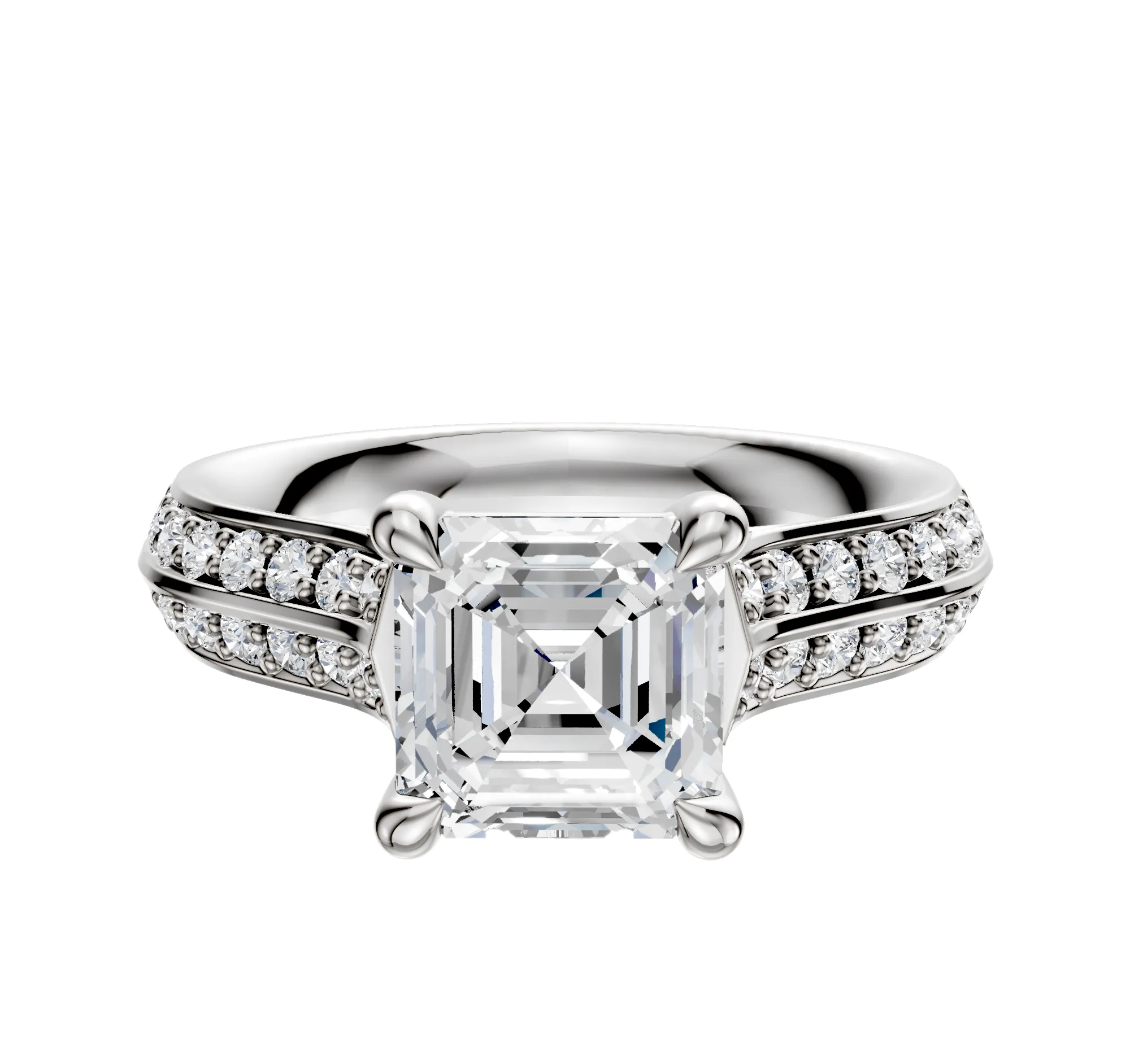 14K White Gold 4 Prong Basket Cathedral Knife Edge 1-Row-Pave 2.5mm Engagement Ring sold by Promise By Effy