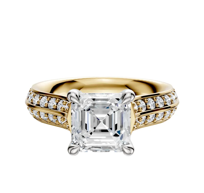 14K Two Tone 4 Prong Basket Cathedral Knife Edge 1-Row-Pave 2.5mm Engagement Ring sold by Promise By Effy