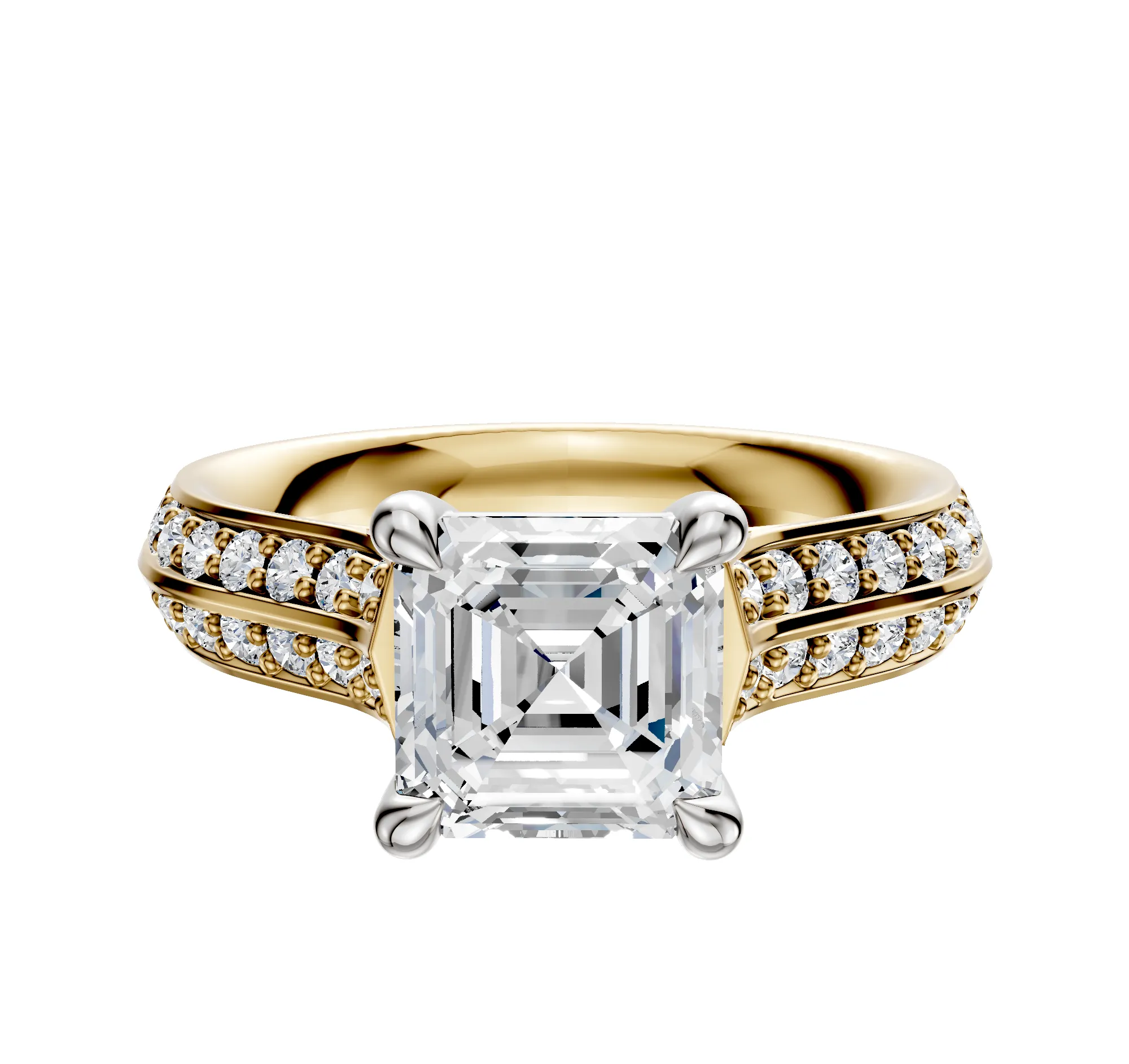 14K Two Tone 4 Prong Basket Cathedral Knife Edge 1-Row-Pave 2.5mm Engagement Ring sold by Promise By Effy