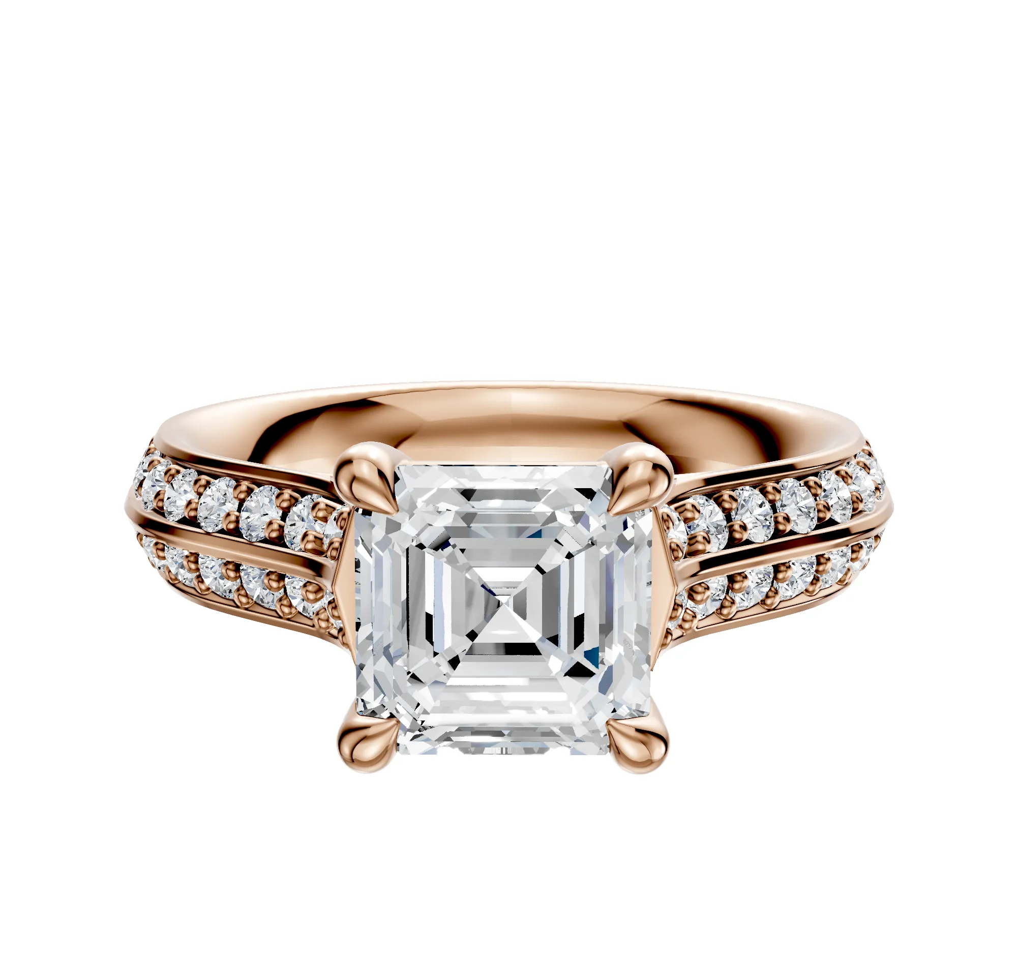 18K Rose Gold 4 Prong Basket Cathedral Knife Edge 1-Row-Pave 2.5mm Engagement Ring sold by Promise By Effy