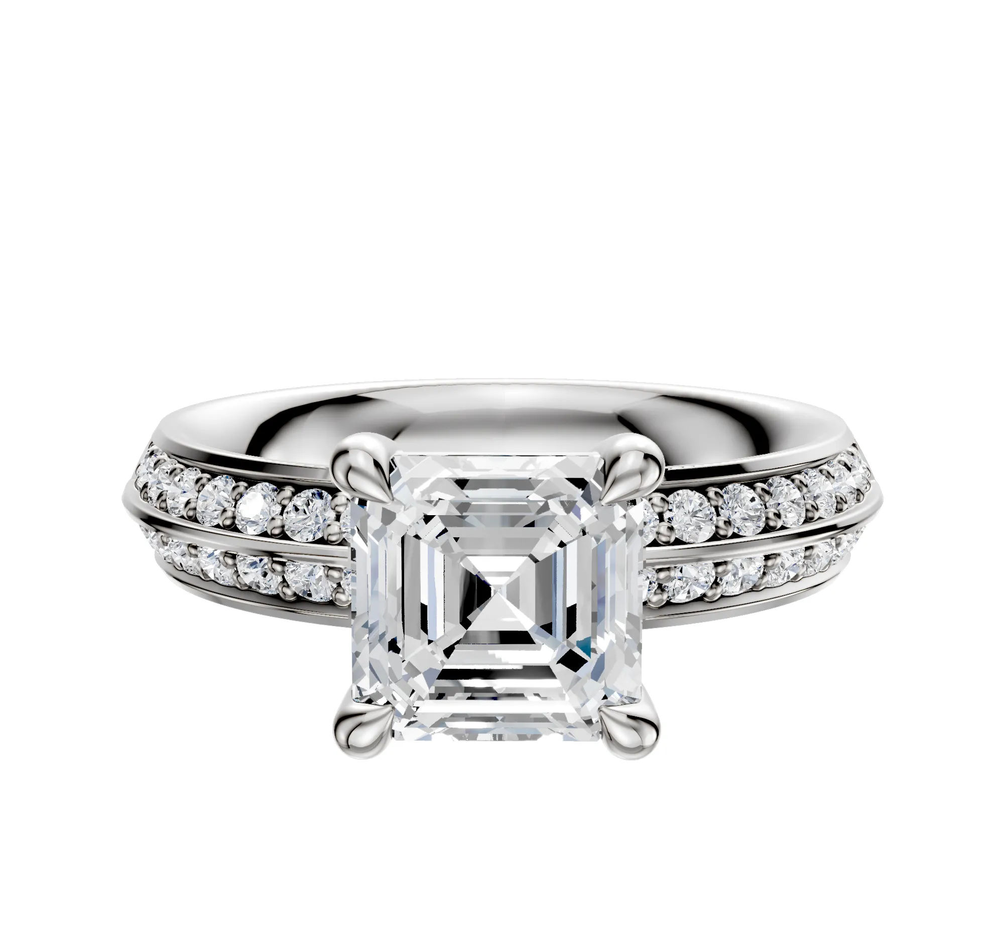 14K White Gold 4 Prong Basket Classic Knife Edge 1-Row-Pave 2.5mm Engagement Ring sold by Promise By Effy