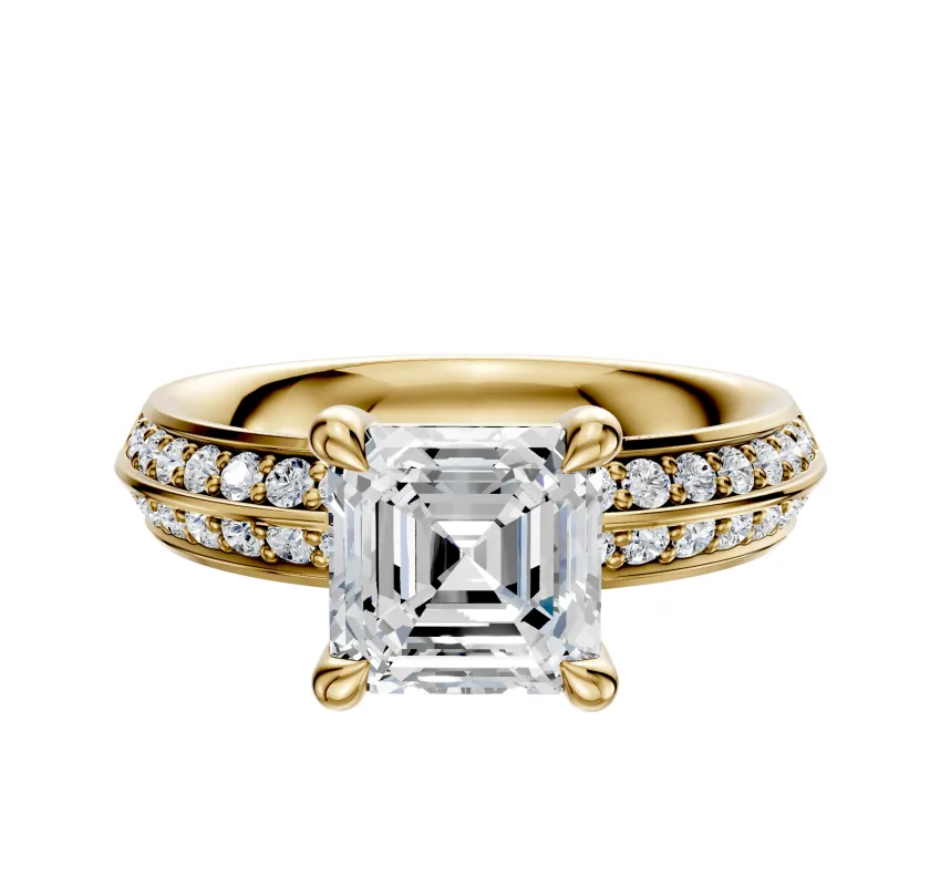 18K Yellow Gold 4 Prong Basket Classic Knife Edge 1-Row-Pave 2.5mm Engagement Ring sold by Promise By Effy