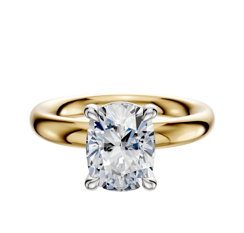14K Two Tone 4 Prong Basket Classic Dome 3.0mm Engagement Ring sold by Promise By Effy