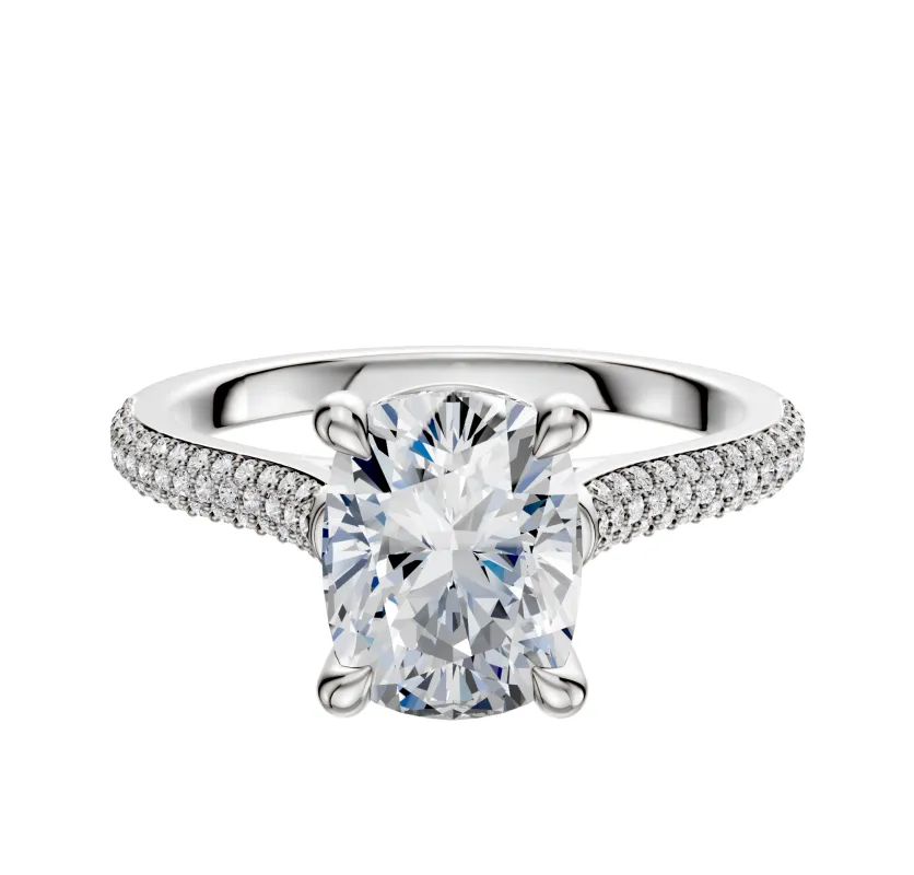 14K White Gold 4 Prong Basket Cathedral Dome 3-Row-Pave 2.0mm Engagement Ring sold by Promise By Effy