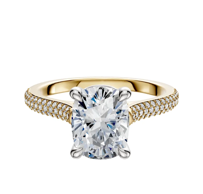 14K Two Tone 4 Prong Basket Cathedral Dome 3-Row-Pave 2.0mm Engagement Ring sold by Promise By Effy