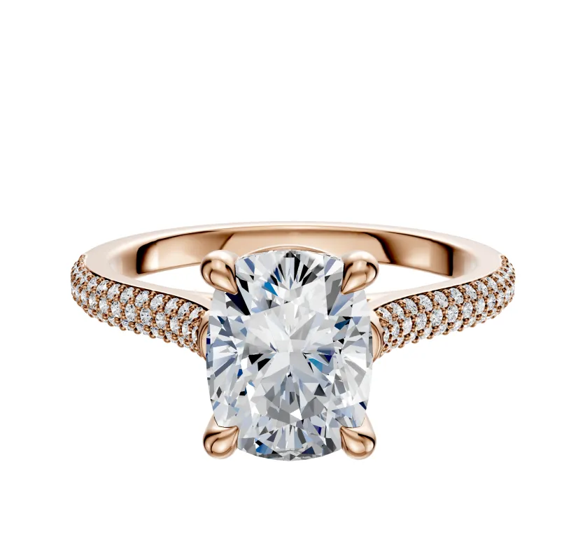 18K Rose Gold 4 Prong Basket Cathedral Dome 3-Row-Pave 2.0mm Engagement Ring sold by Promise By Effy