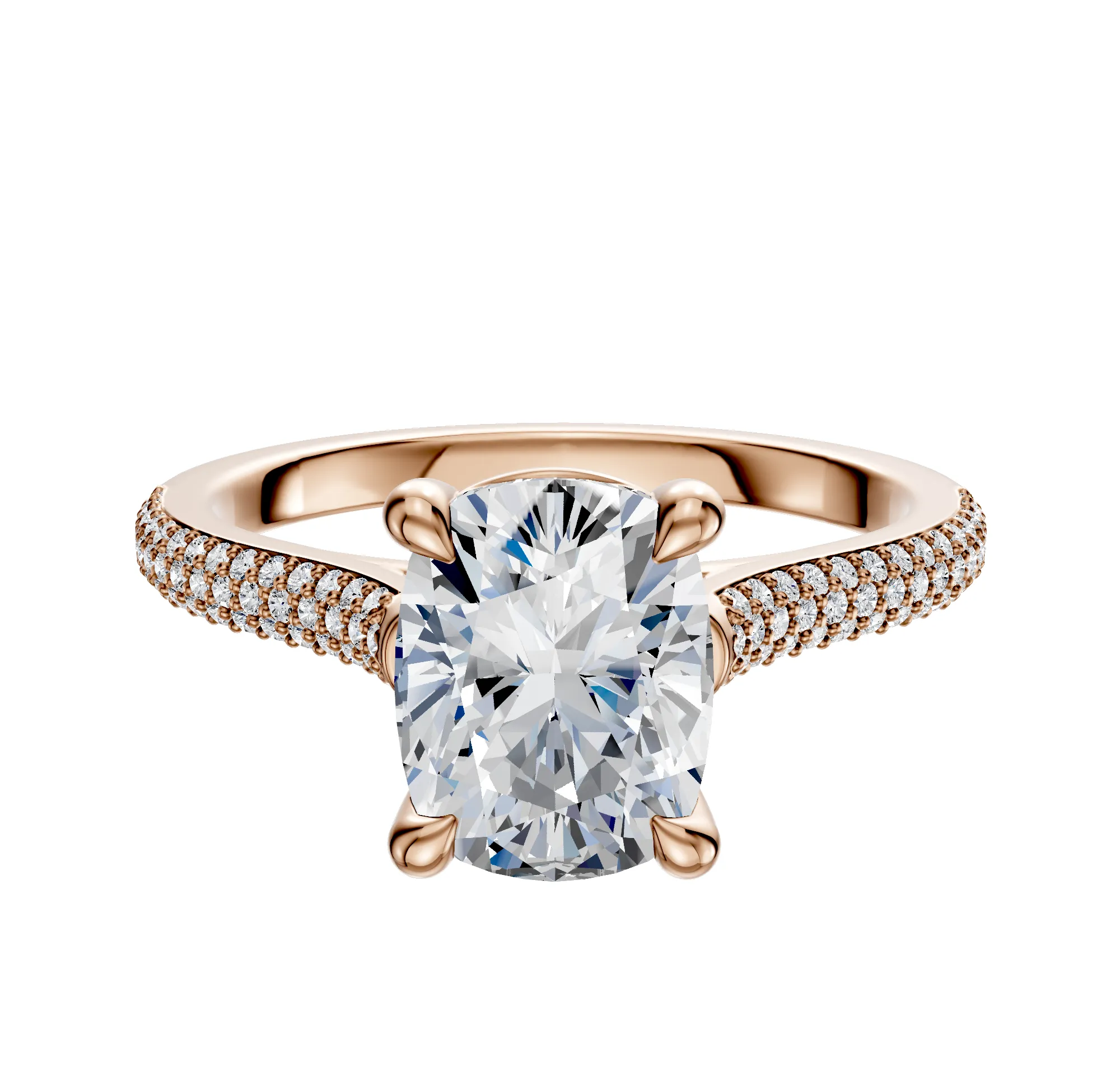 18K Rose Gold 4 Prong Basket Cathedral Dome 3-Row-Pave 2.0mm Engagement Ring sold by Promise By Effy