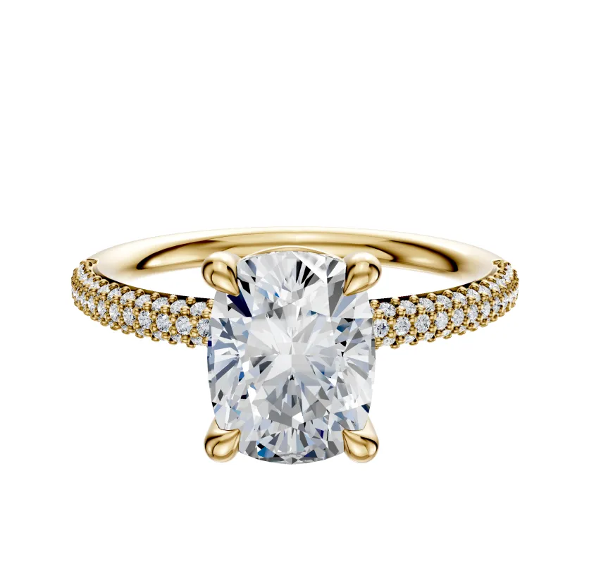 18K Yellow Gold 4 Prong Basket Classic Dome 3-Row-Pave 2.0mm Engagement Ring sold by Promise By Effy