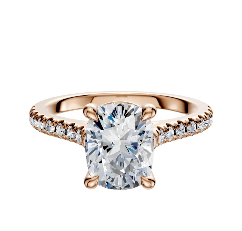 14K Rose Gold 4 Prong Basket Cathedral Dome 1-Row-Pave 2.5mm Engagement Ring sold by Promise By Effy