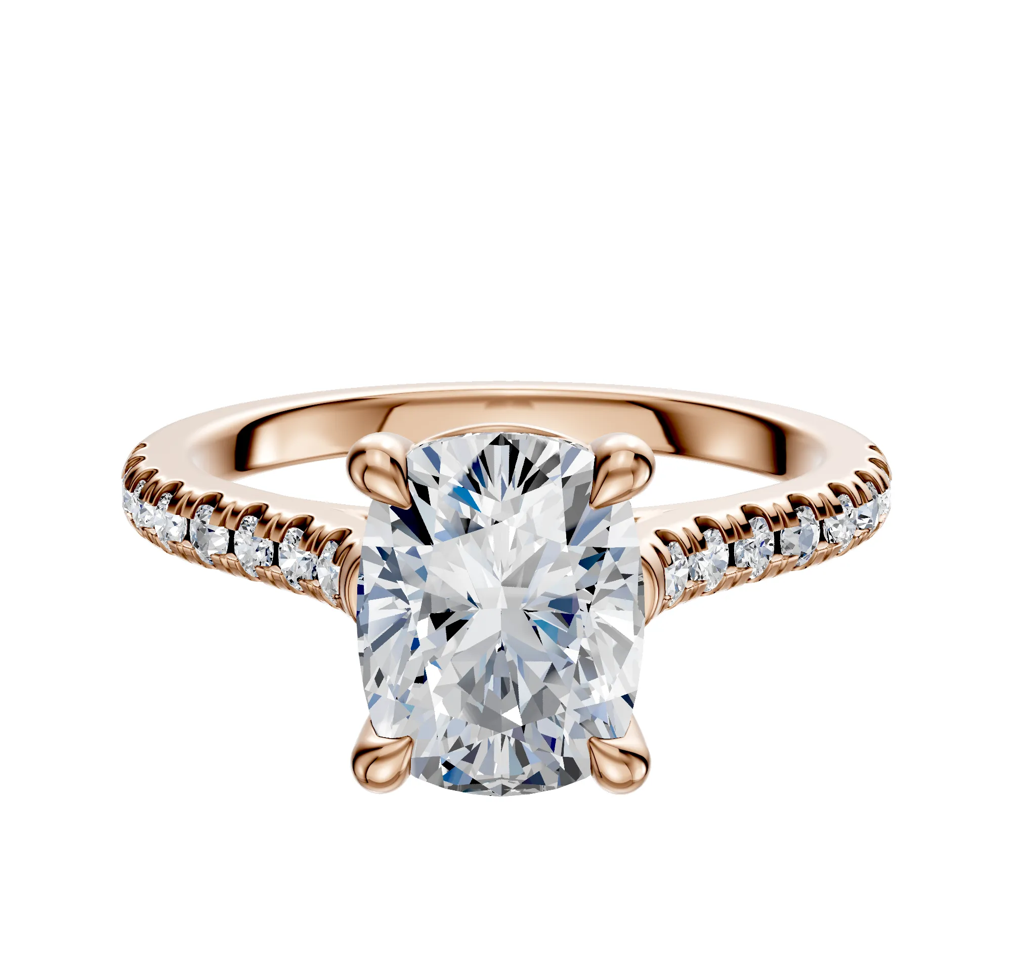 18K Rose Gold 4 Prong Basket Cathedral Dome 1-Row-Pave 2.5mm Engagement Ring sold by Promise By Effy