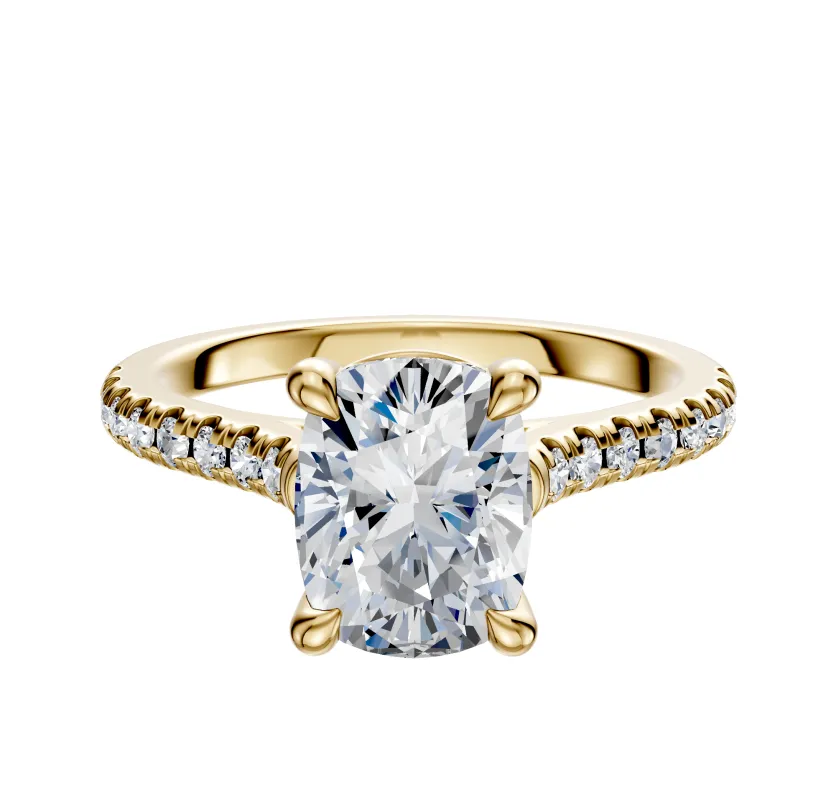 18K Yellow Gold 4 Prong Basket Cathedral Dome 1-Row-Pave 2.5mm Engagement Ring sold by Promise By Effy