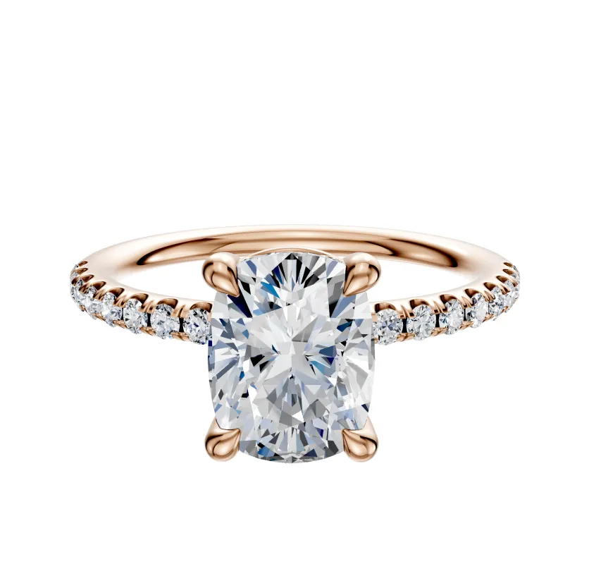 14K Rose Gold 4 Prong Basket Classic Dome 1-Row-Pave 2.5mm Engagement Ring sold by Promise By Effy
