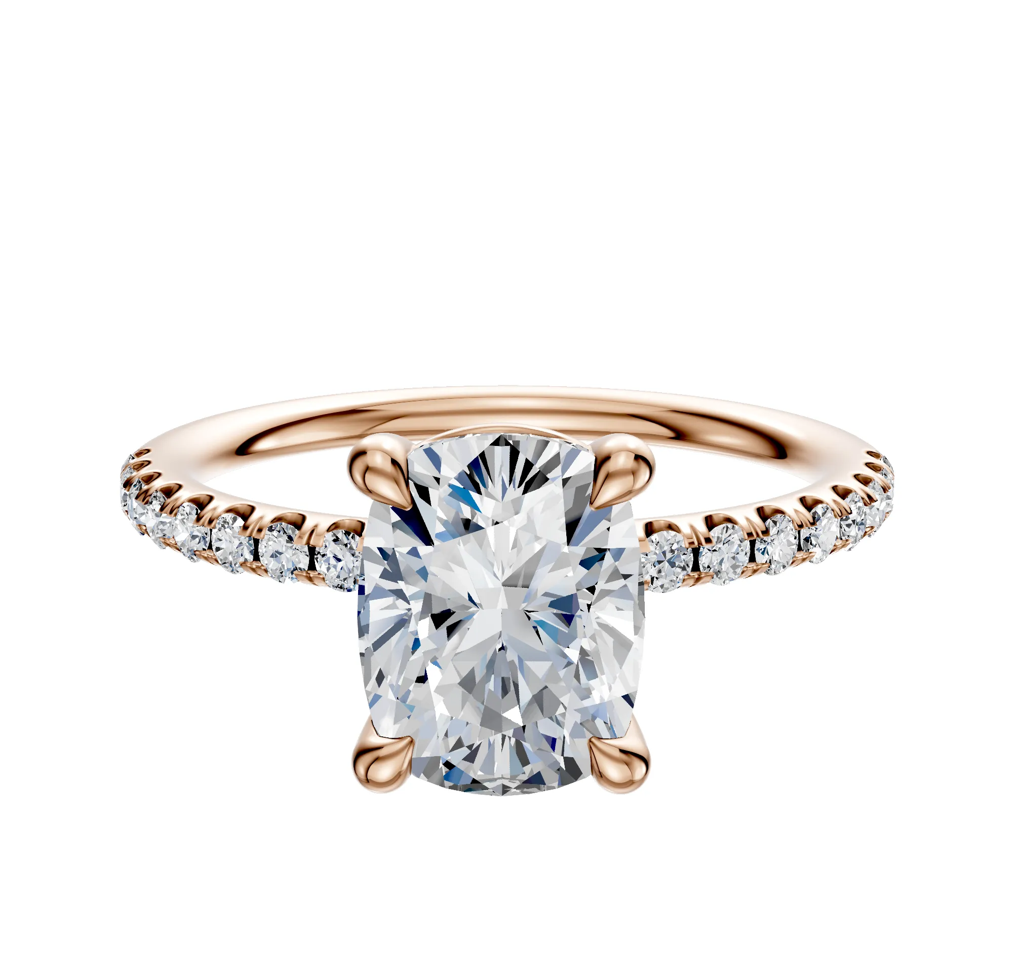 18K Rose Gold 4 Prong Basket Classic Dome 1-Row-Pave 2.5mm Engagement Ring sold by Promise By Effy