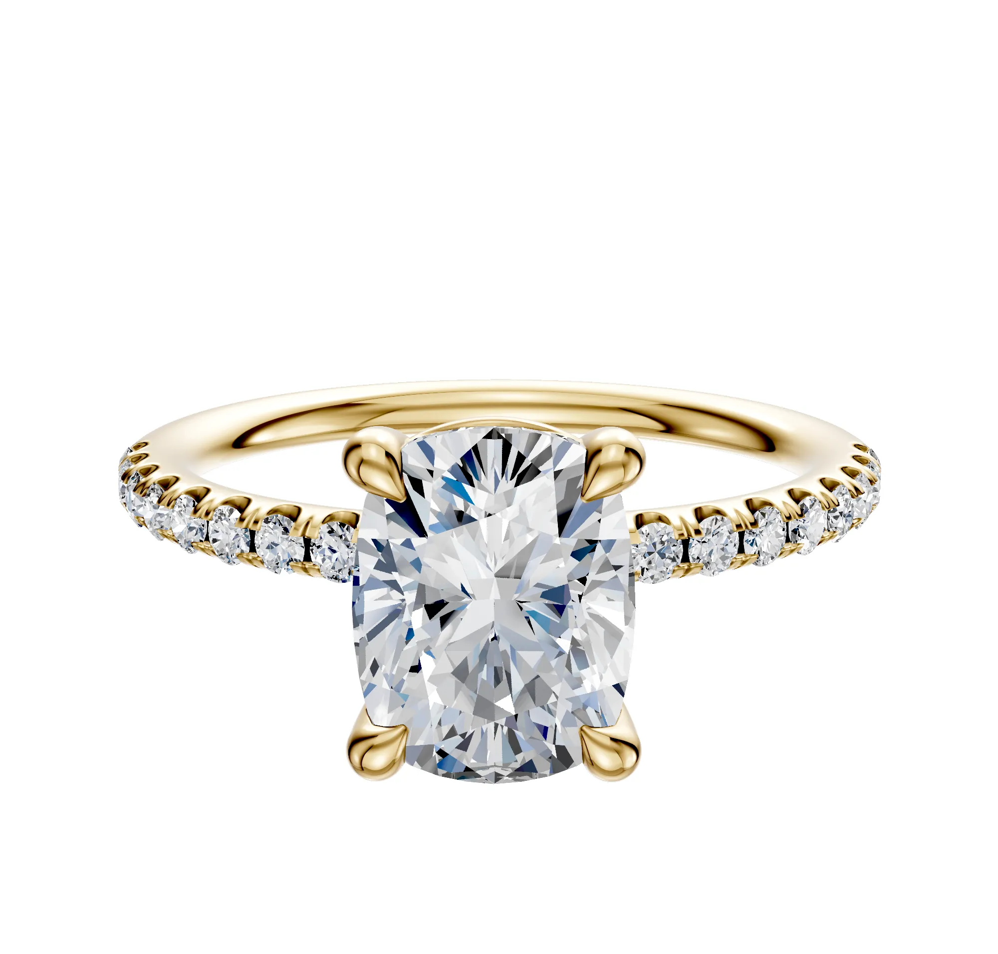 18K Yellow Gold 4 Prong Basket Classic Dome 1-Row-Pave 2.5mm Engagement Ring sold by Promise By Effy