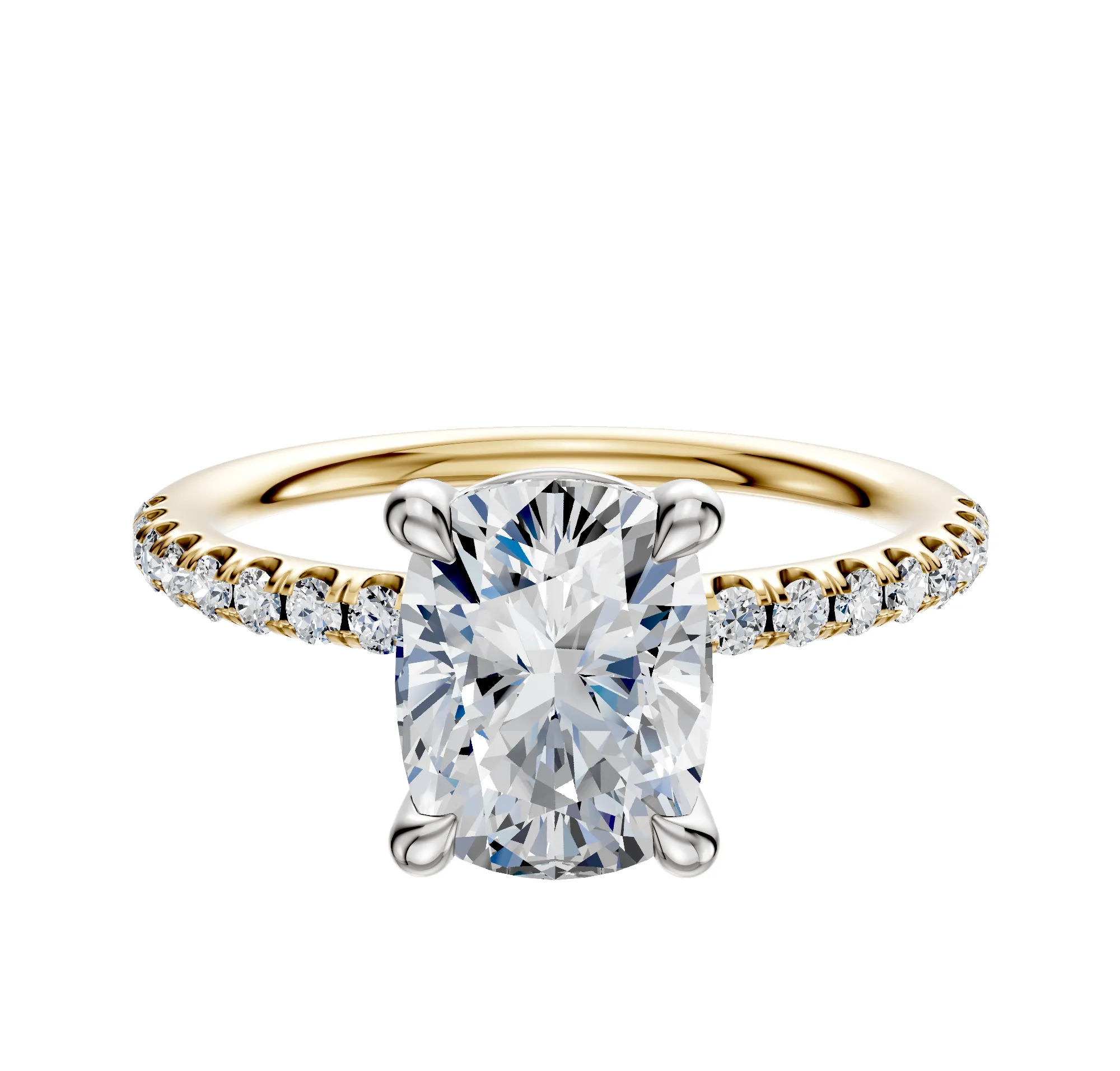 18K Two Tone 4 Prong Basket Classic Dome 1-Row-Pave 2.5mm Engagement Ring sold by Promise By Effy