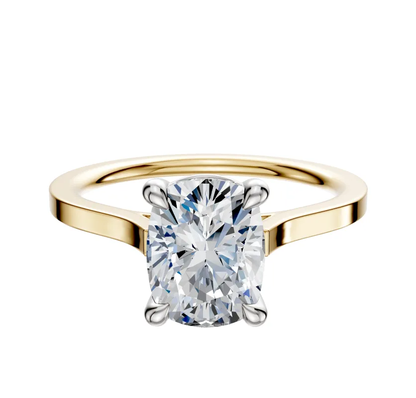 14K Two Tone 4 Prong Basket Cathedral Flat 1.5mm Engagement Ring sold by Promise By Effy
