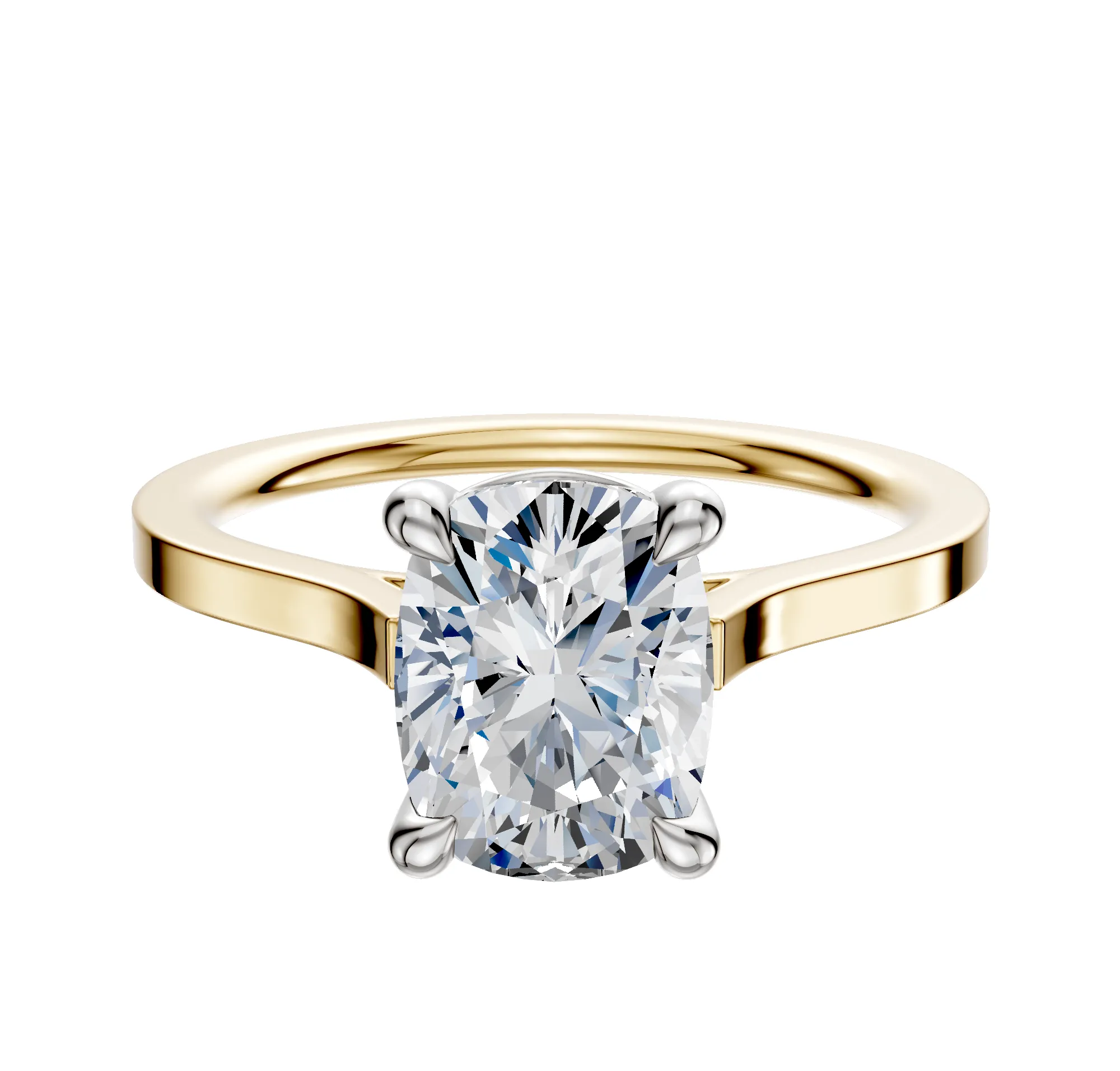 18K Two Tone 4 Prong Basket Cathedral Flat 1.5mm Engagement Ring sold by Promise By Effy