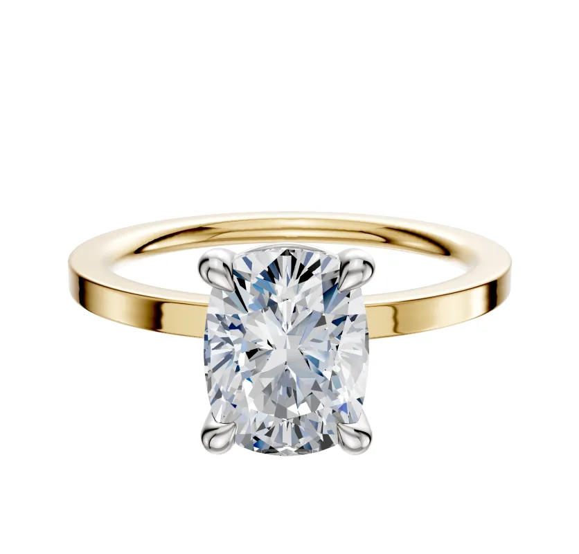 14K Two Tone 4 Prong Basket Classic Flat 1.5mm Engagement Ring sold by Promise By Effy