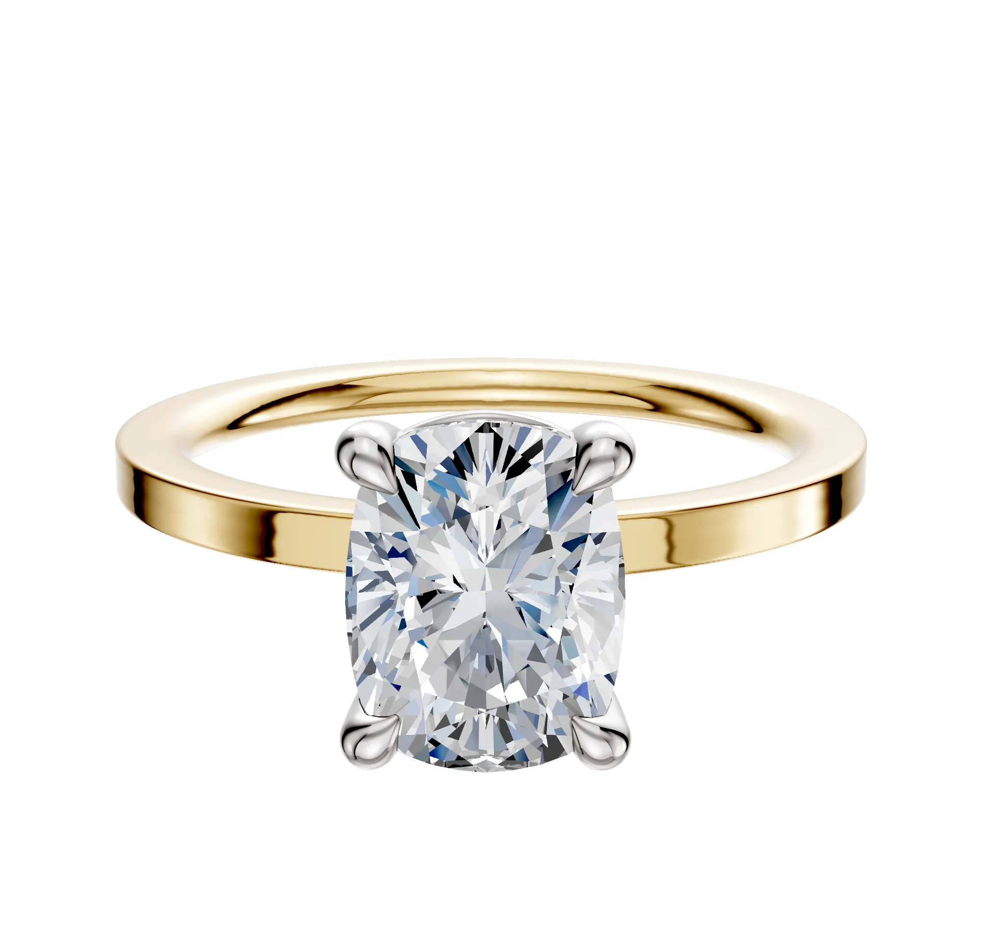 14K Two Tone 4 Prong Basket Classic Flat 1.5mm Engagement Ring sold by Promise By Effy