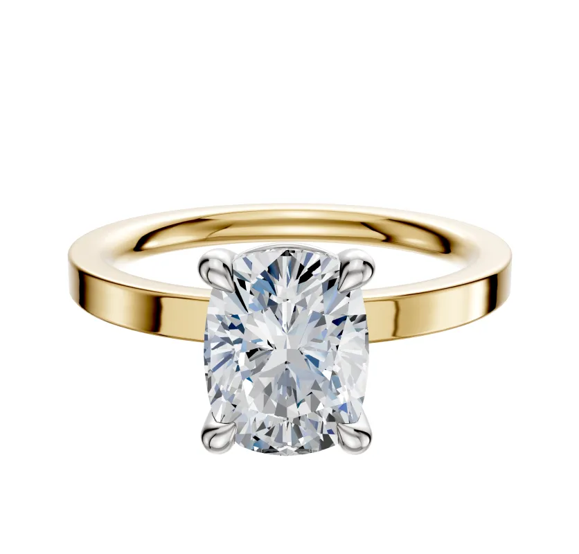 18K Two Tone 4 Prong Basket Classic Flat 2.0mm Engagement Ring sold by Promise By Effy