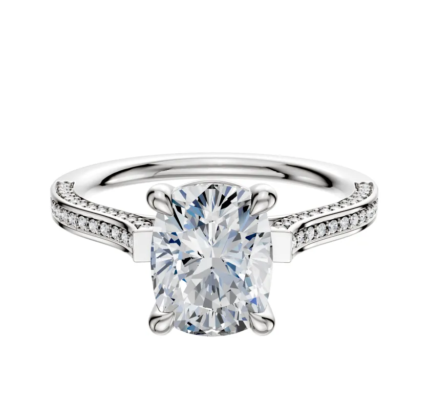 18K White Gold 4 Prong Basket Cathedral Flat 3-Row-Pave 2.0mm Engagement Ring sold by Promise By Effy