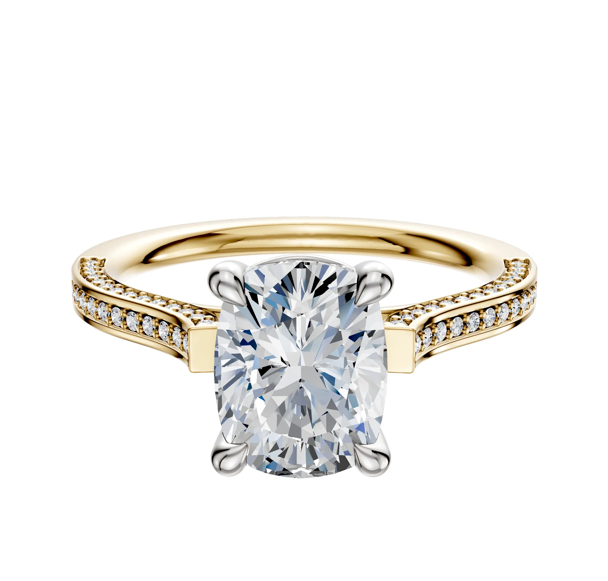 18K Two Tone 4 Prong Basket Cathedral Flat 3-Row-Pave 2.0mm Engagement Ring sold by Promise By Effy