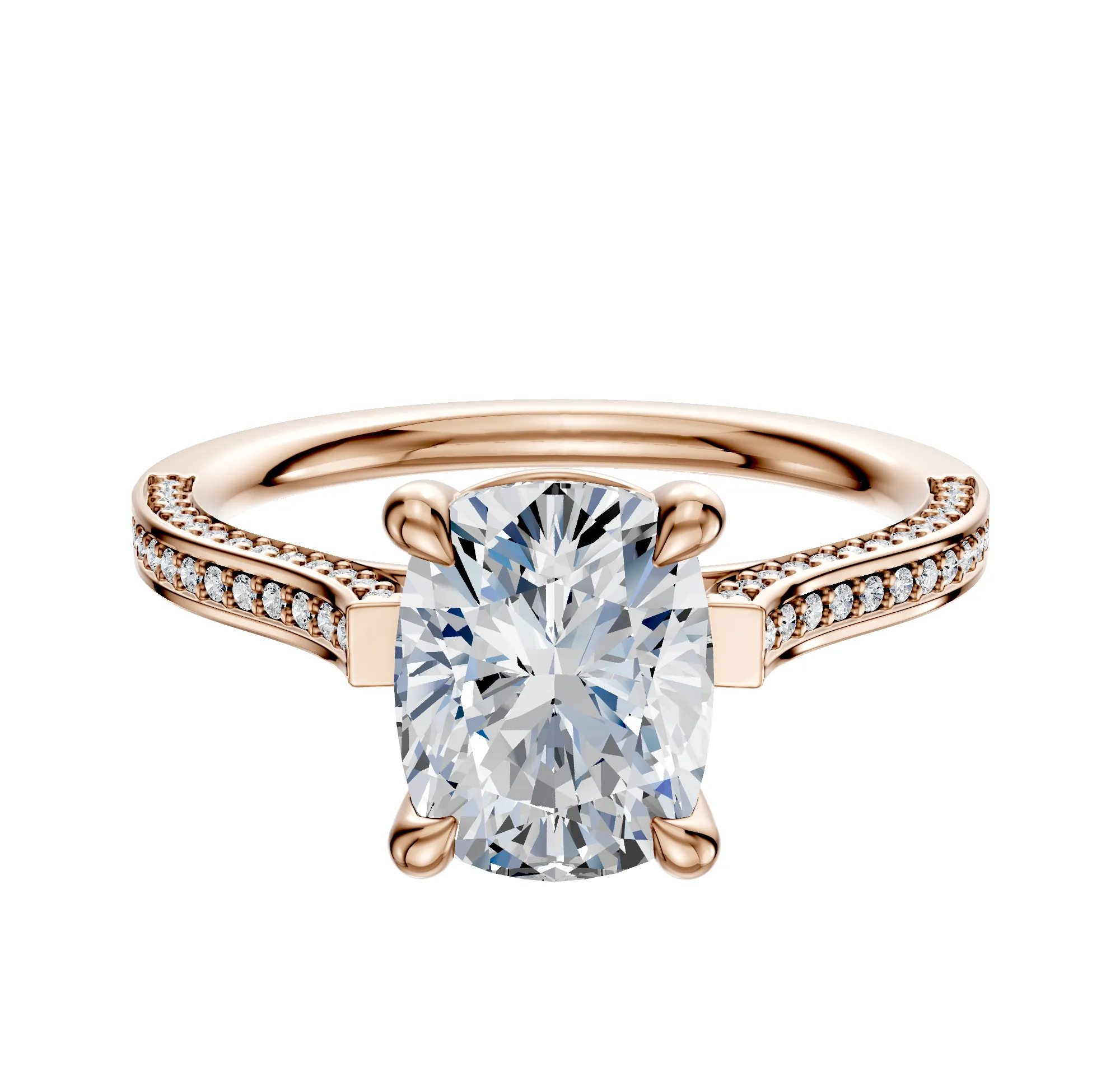 18K Rose Gold 4 Prong Basket Cathedral Flat 3-Row-Pave 2.0mm Engagement Ring sold by Promise By Effy