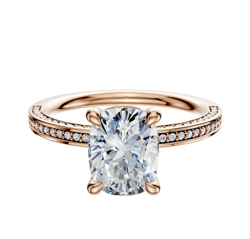 14K Rose Gold 4 Prong Basket Classic Flat 3-Row-Pave 2.0mm Engagement Ring sold by Promise By Effy