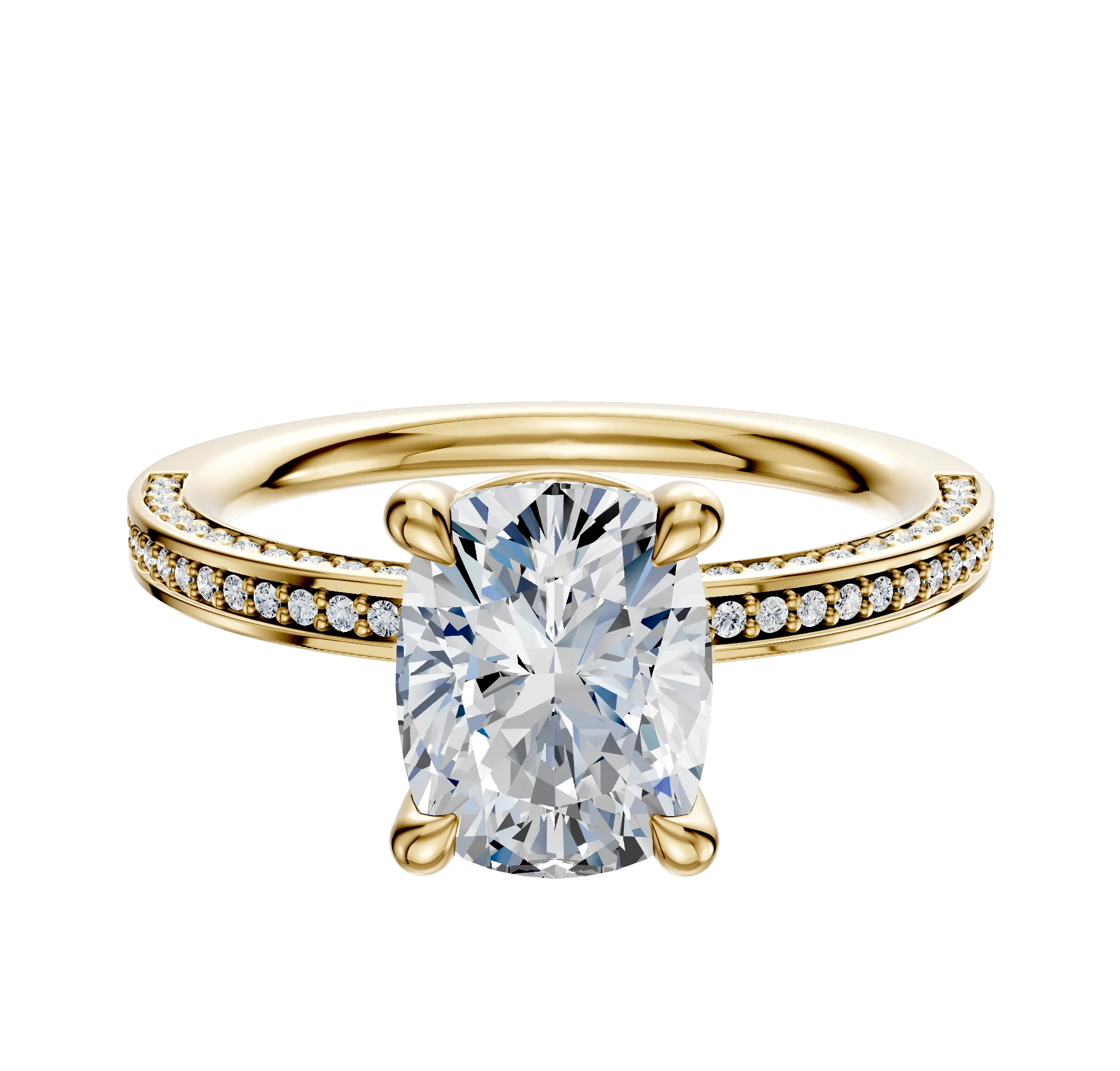 18K Yellow Gold 4 Prong Basket Classic Flat 3-Row-Pave 2.0mm Engagement Ring sold by Promise By Effy