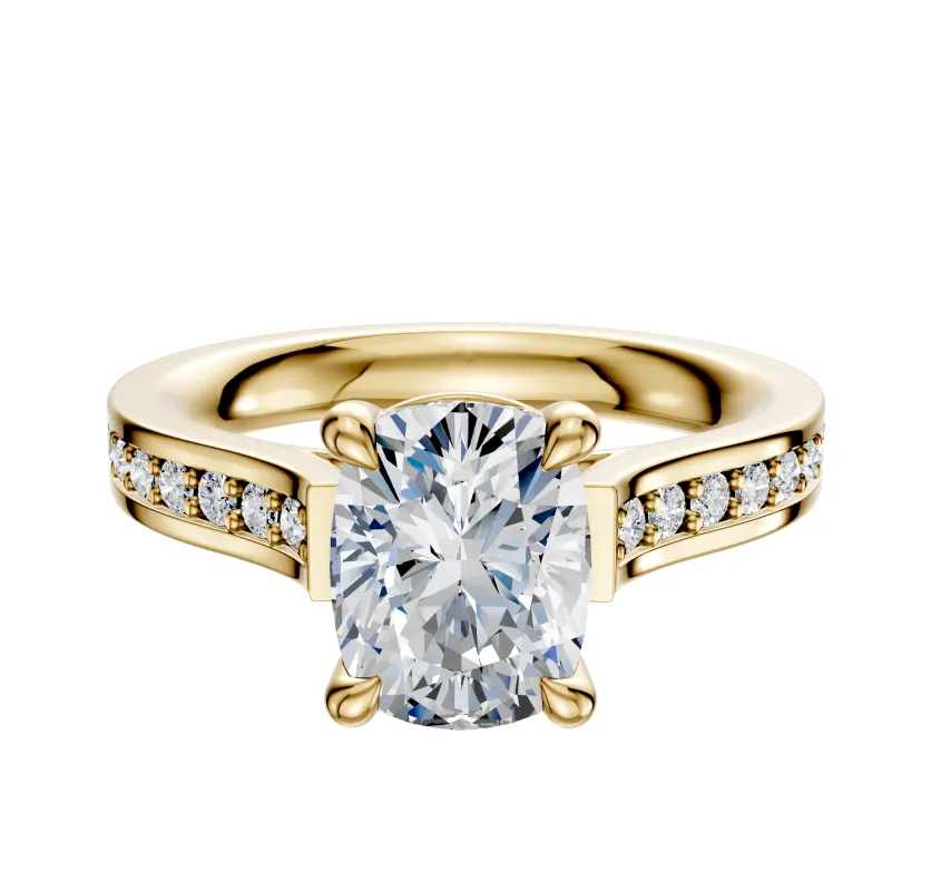 18K Yellow Gold 4 Prong Basket Cathedral Flat 1-Row-Pave 2.5mm Engagement Ring sold by Promise By Effy