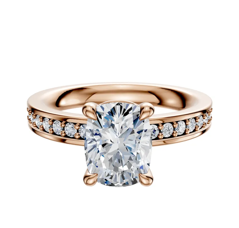 14K Rose Gold 4 Prong Basket Classic Flat 1-Row-Pave 2.5mm Engagement Ring sold by Promise By Effy