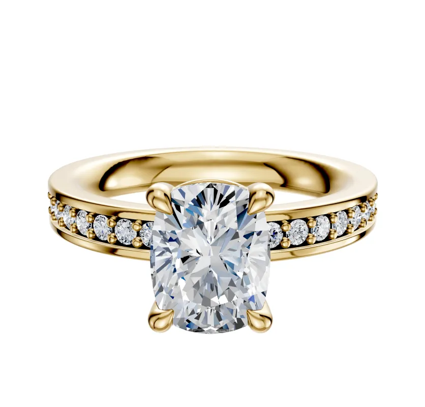 18K Yellow Gold 4 Prong Basket Classic Flat 1-Row-Pave 2.5mm Engagement Ring sold by Promise By Effy