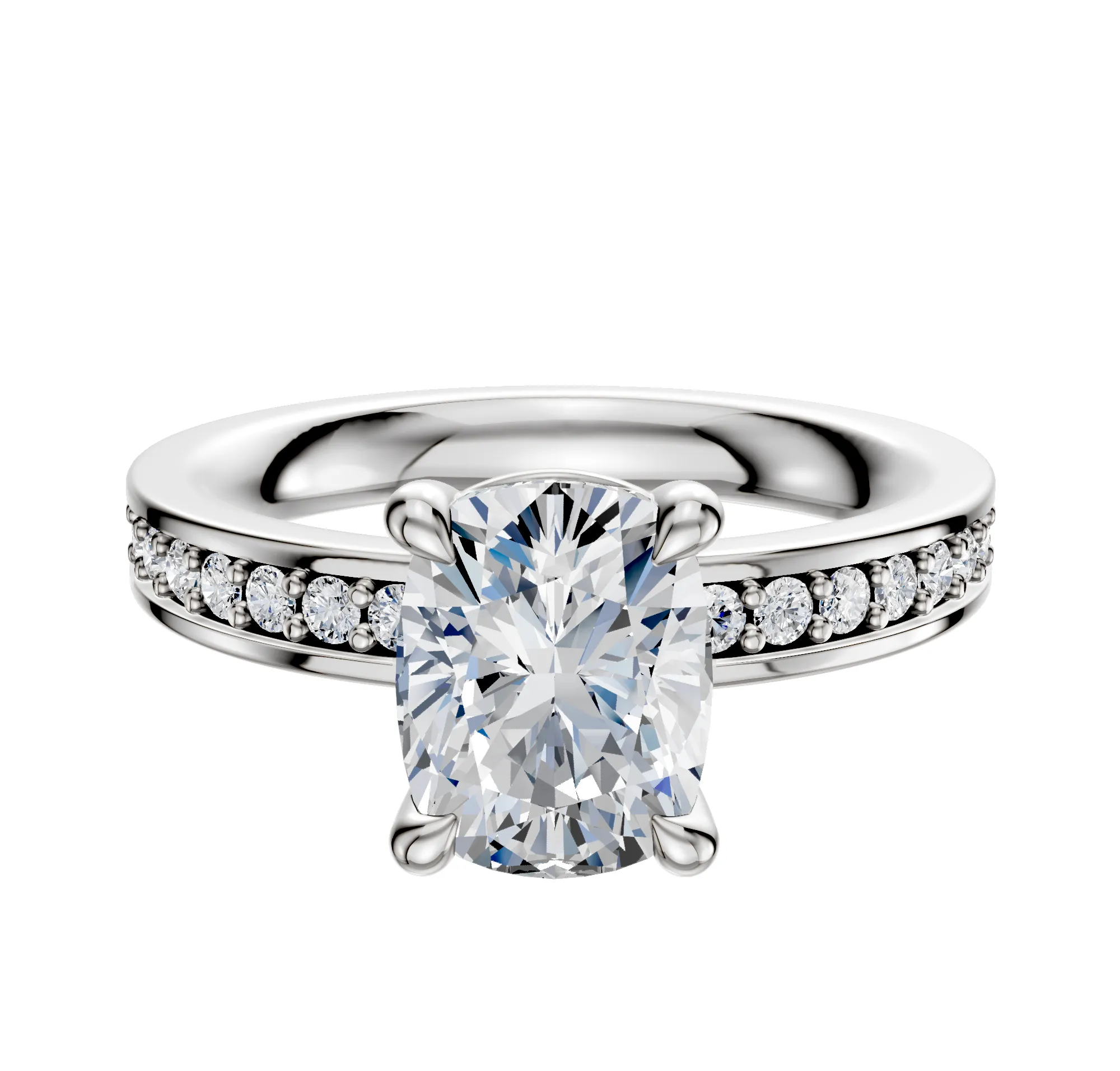 Platinum 4 Prong Basket Classic Flat 1-Row-Pave 2.5mm Engagement Ring sold by Promise By Effy