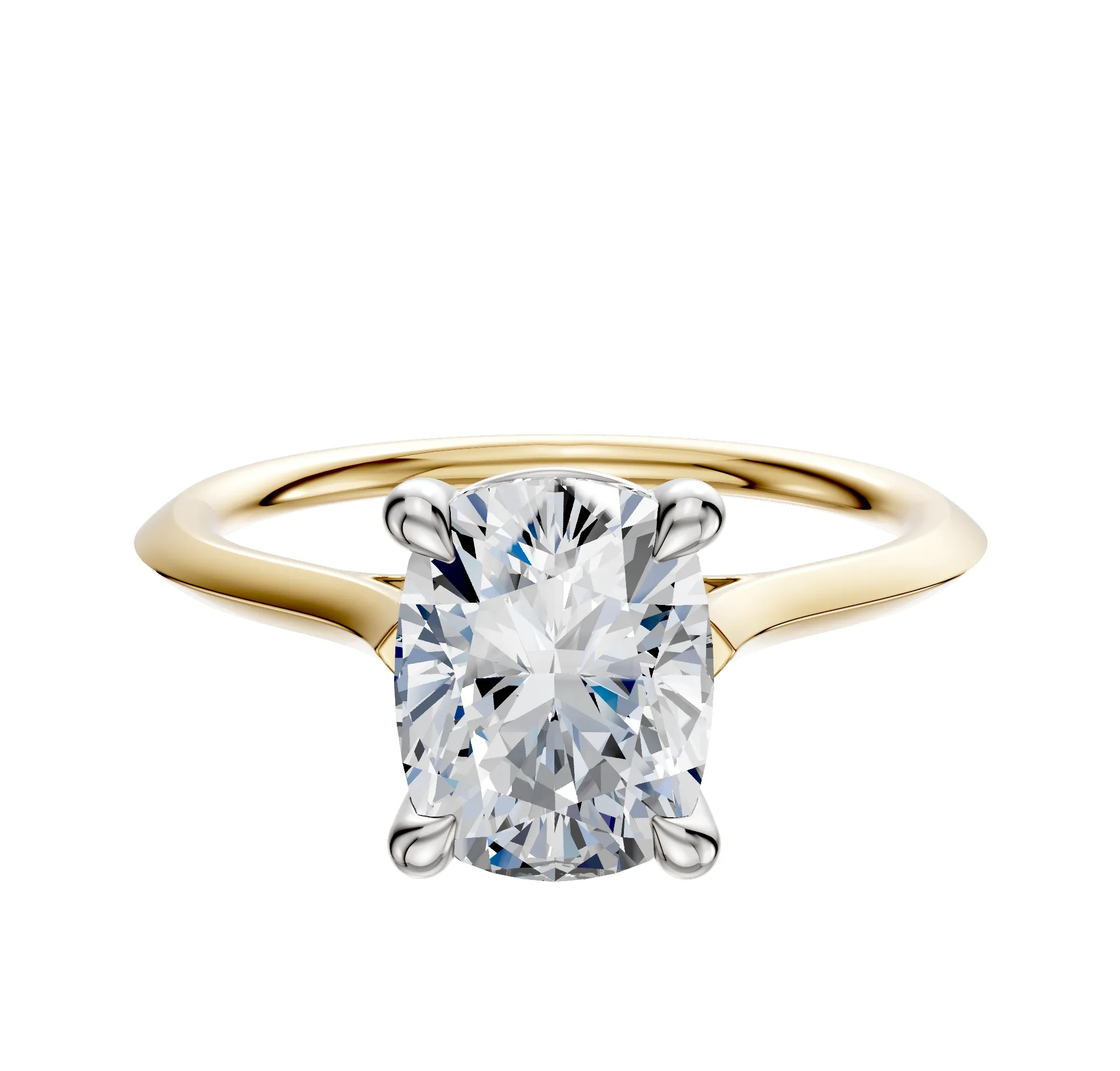 18K Two Tone 4 Prong Basket Cathedral Knife Edge 1.5mm Engagement Ring sold by Promise By Effy