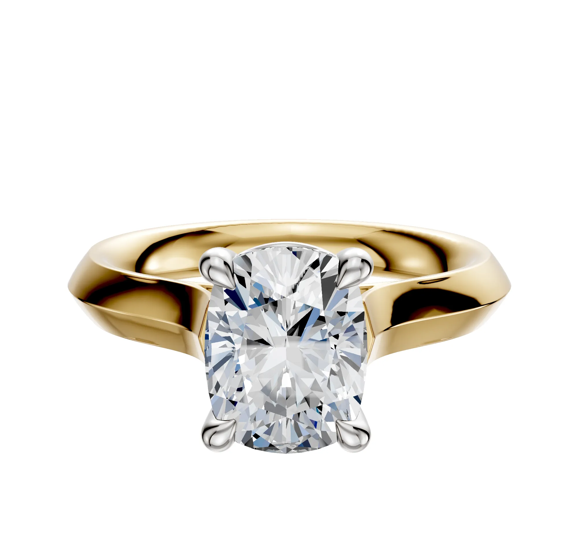 18K Two Tone 4 Prong Basket Cathedral Knife Edge 3.0mm Engagement Ring sold by Promise By Effy