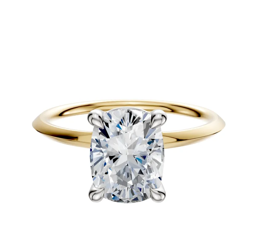 14K Two Tone 4 Prong Basket Classic Knife Edge 1.5mm Engagement Ring sold by Promise By Effy