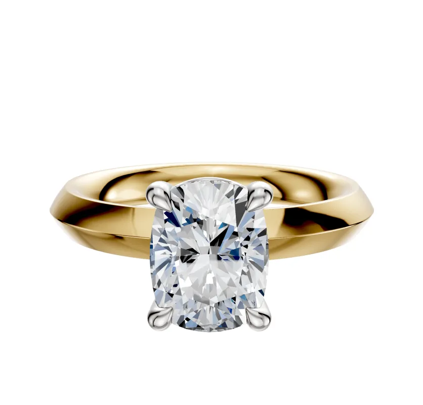 18K Two Tone 4 Prong Basket Classic Knife Edge 3.0mm Engagement Ring sold by Promise By Effy