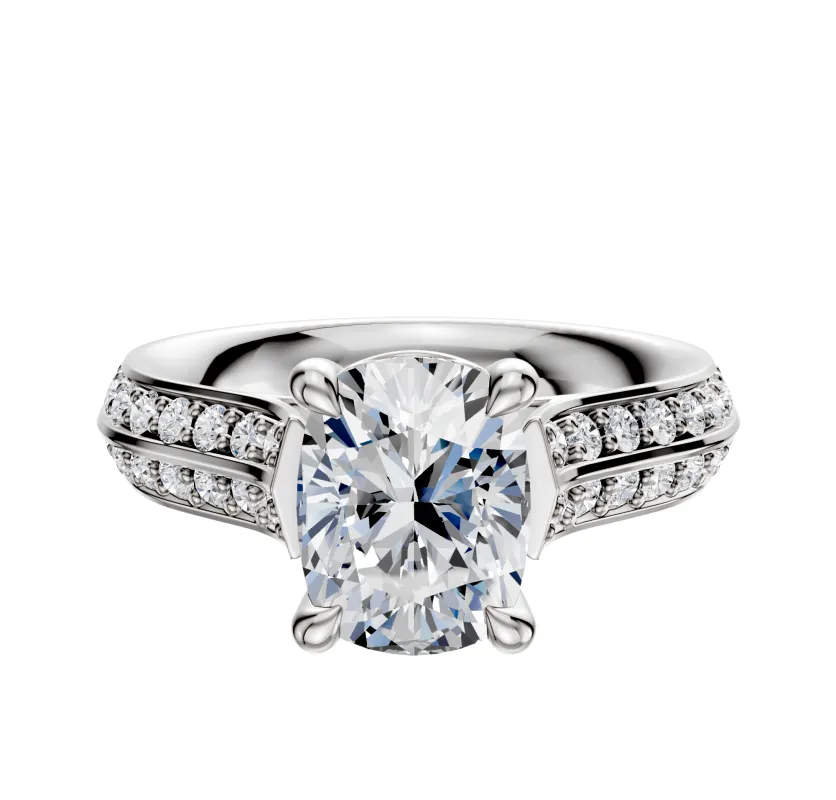 14K White Gold 4 Prong Basket Cathedral Knife Edge 1-Row-Pave 2.5mm Engagement Ring sold by Promise By Effy