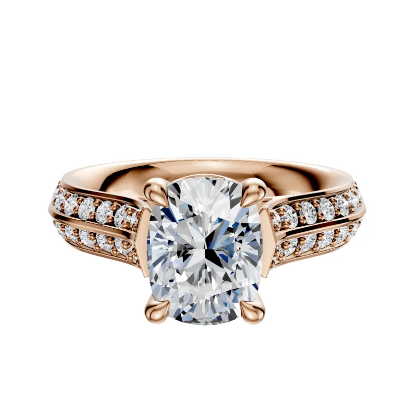 14K Rose Gold 4 Prong Basket Cathedral Knife Edge 1-Row-Pave 2.5mm Engagement Ring sold by Promise By Effy