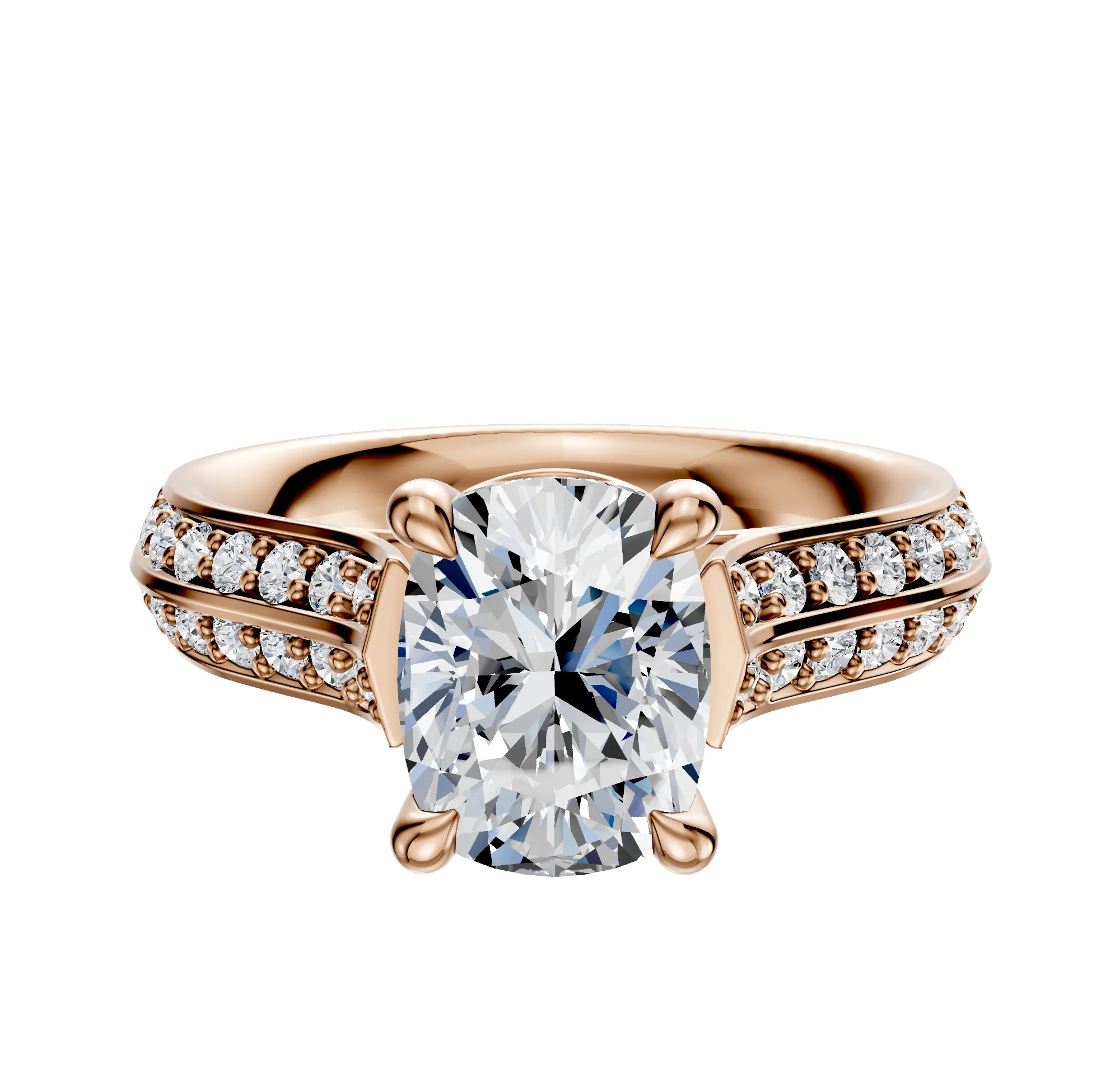 14K Rose Gold 4 Prong Basket Cathedral Knife Edge 1-Row-Pave 2.5mm Engagement Ring sold by Promise By Effy