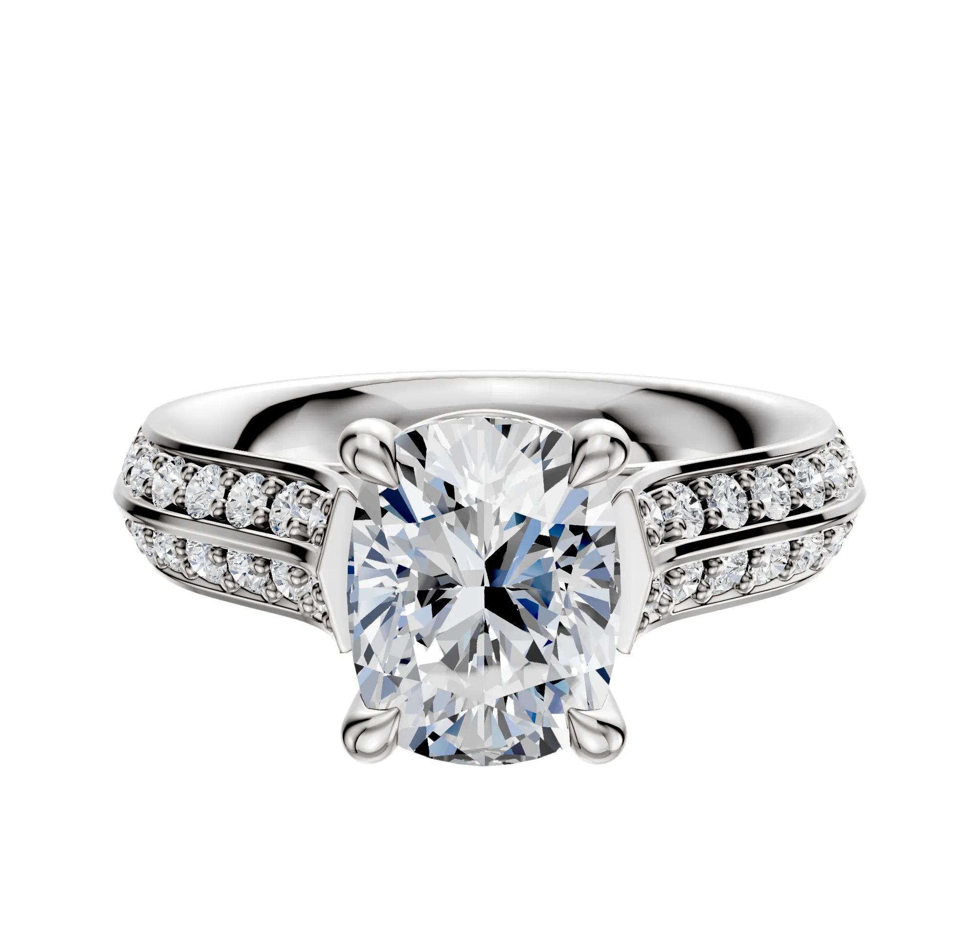 18K White Gold 4 Prong Basket Cathedral Knife Edge 1-Row-Pave 2.5mm Engagement Ring sold by Promise By Effy