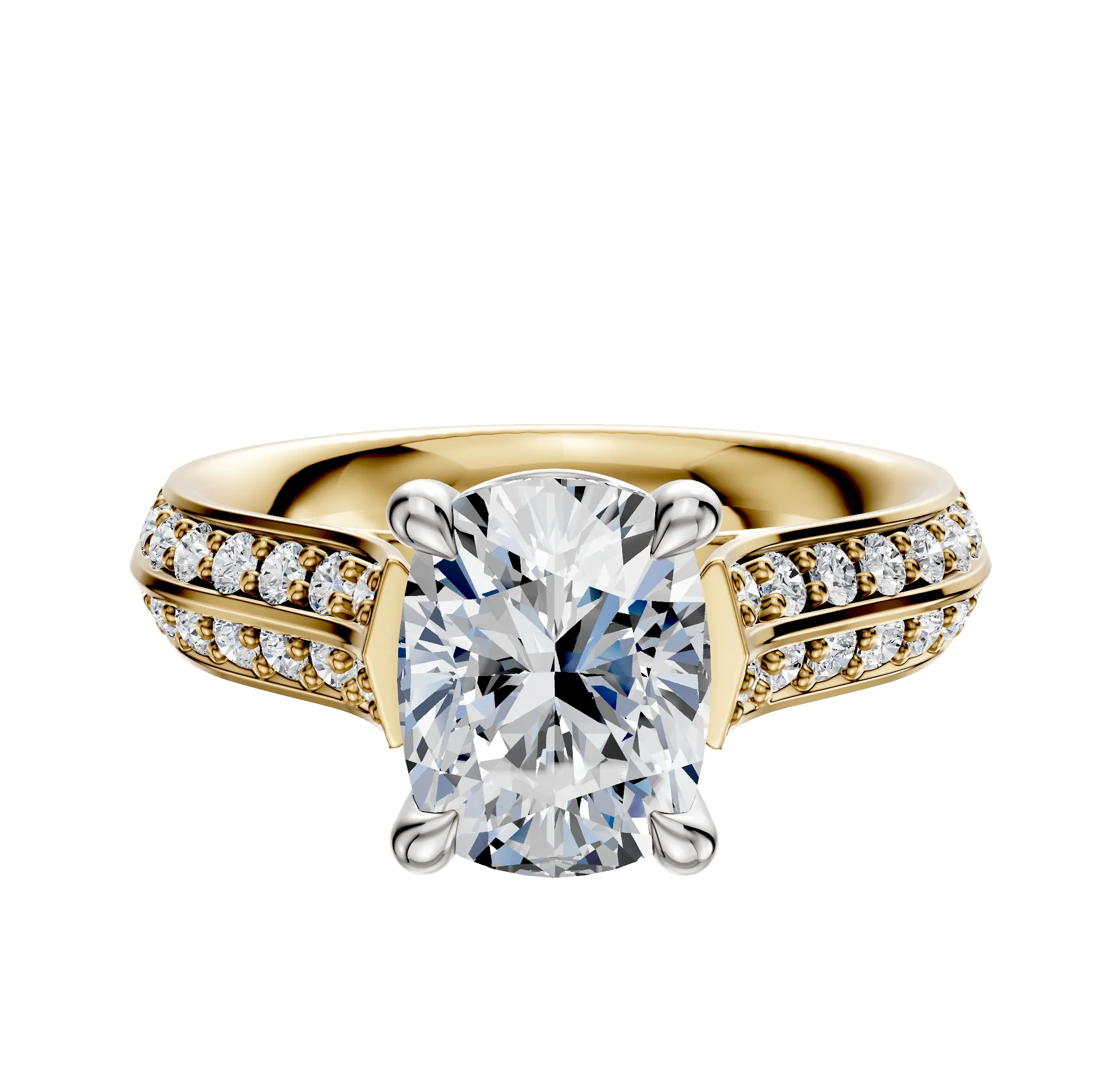 18K Two Tone 4 Prong Basket Cathedral Knife Edge 1-Row-Pave 2.5mm Engagement Ring sold by Promise By Effy