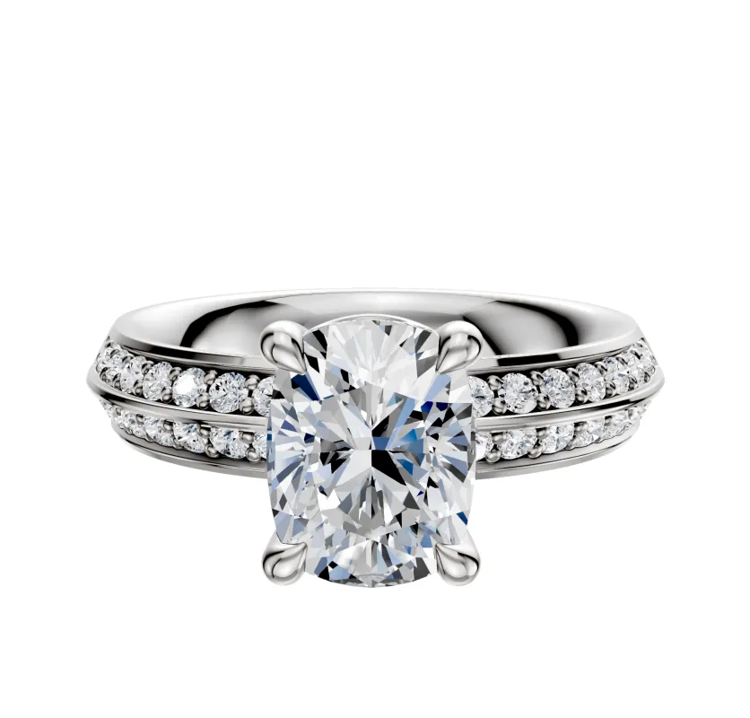 14K White Gold 4 Prong Basket Classic Knife Edge 1-Row-Pave 2.5mm Engagement Ring sold by Promise By Effy