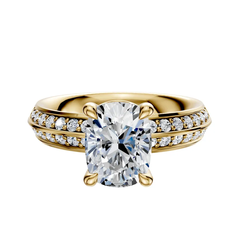 14K Yellow Gold 4 Prong Basket Classic Knife Edge 1-Row-Pave 2.5mm Engagement Ring sold by Promise By Effy