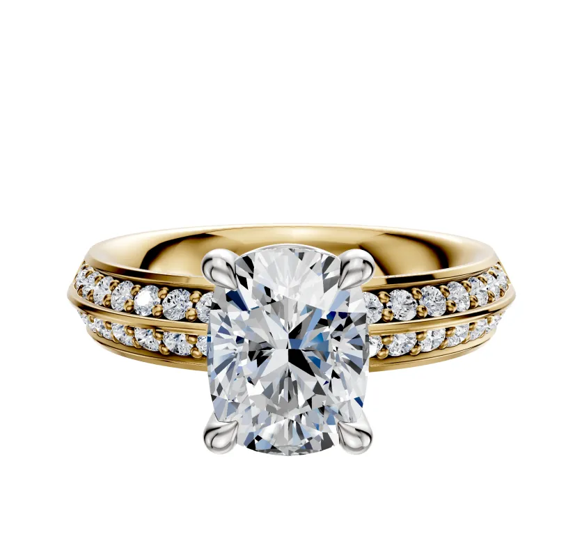 14K Two Tone 4 Prong Basket Classic Knife Edge 1-Row-Pave 2.5mm Engagement Ring sold by Promise By Effy