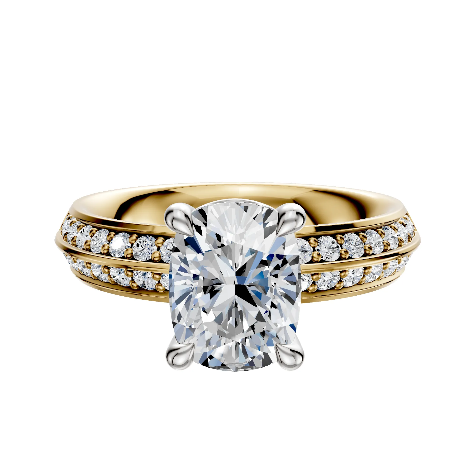 14K Two Tone 4 Prong Basket Classic Knife Edge 1-Row-Pave 2.5mm Engagement Ring sold by Promise By Effy