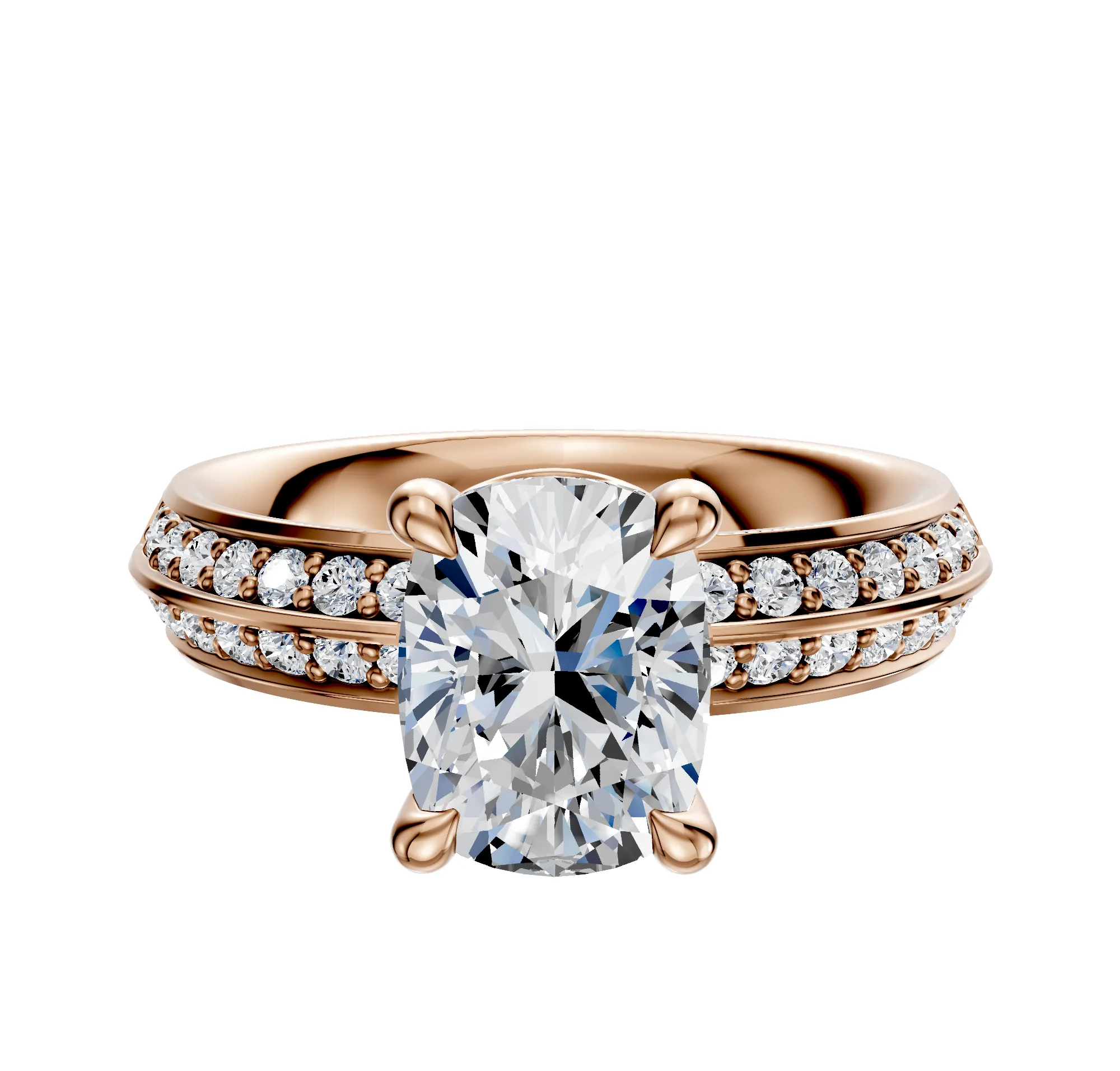 18K Rose Gold 4 Prong Basket Classic Knife Edge 1-Row-Pave 2.5mm Engagement Ring sold by Promise By Effy