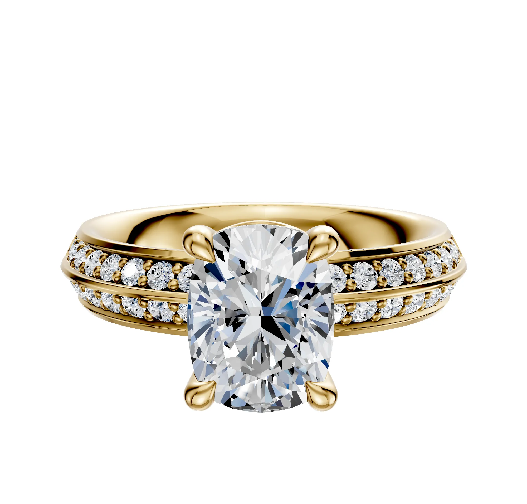 18K Yellow Gold 4 Prong Basket Classic Knife Edge 1-Row-Pave 2.5mm Engagement Ring sold by Promise By Effy