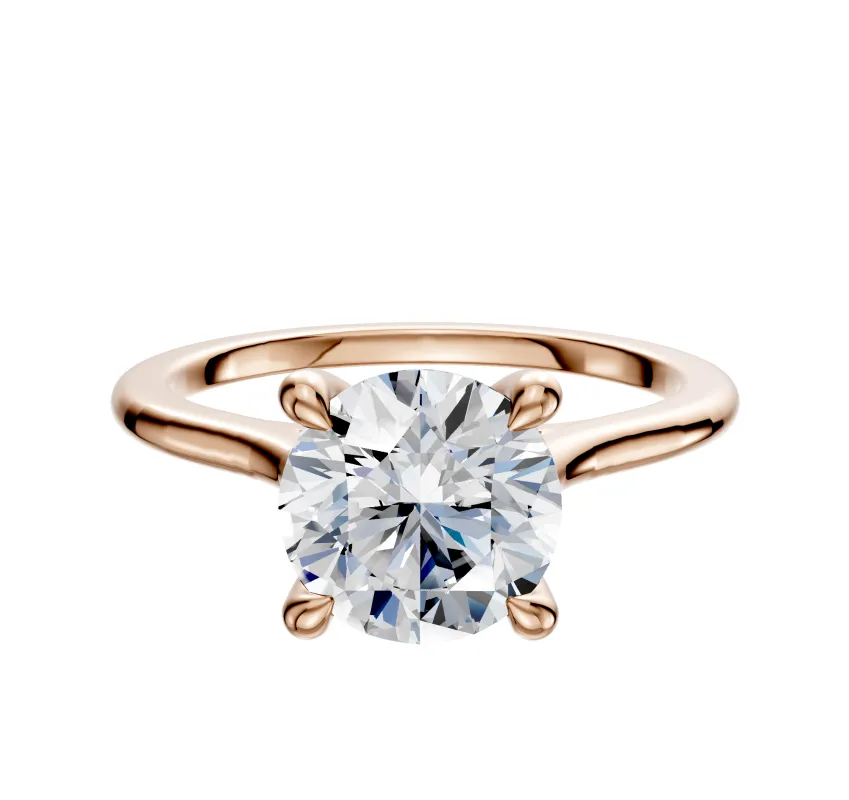 18K Rose Gold 4 Prong Hidden Halo Cathedral Dome 1.5mm Engagement Ring sold by Promise By Effy